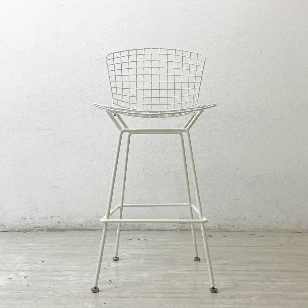 ノル Knoll Counter Height Stool カウンター ハイスツール ワイヤーチェア ホワイト ハリー・ベルトイア ミッドセンチュリー シートパッド付き ビンテージ ●