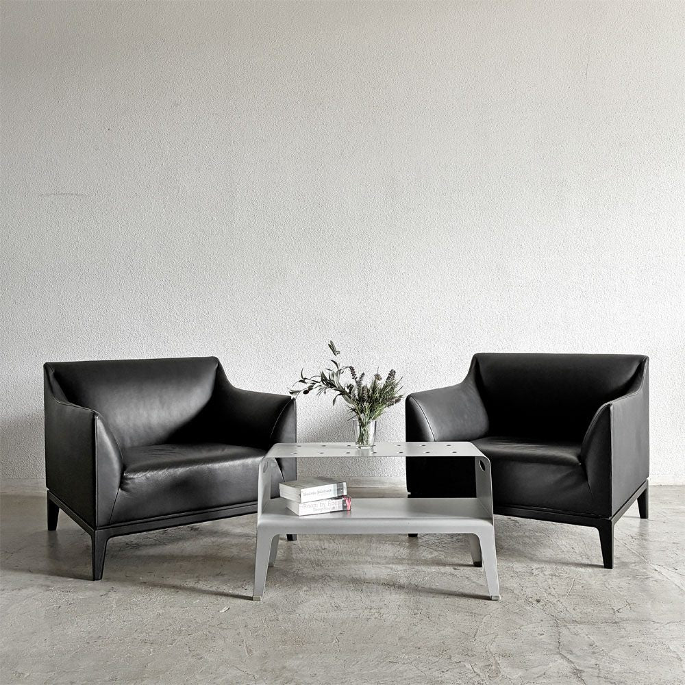 タイム＆スタイル TIME & STYLE エドワード Edward seamless sofa シームレスソファ 1人掛け ラウンジチェア 本革 ブラックレザー タモ材 廃番 B 〓
