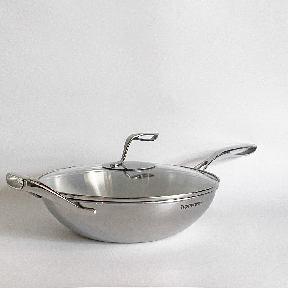 タッパーウェア Tupperware マストロクックウェア Mastro Cookware ウォック 32cm フライパン 5L 片手鍋 サイドハンドル付 ガラス蓋付 アメリカ ■