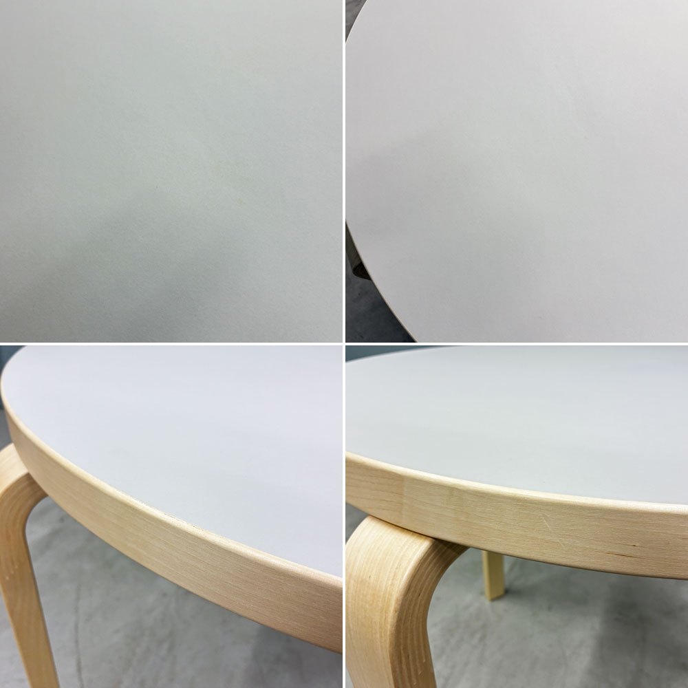 アルテック artek テーブル TABLE 90B ダイニングテーブル リノリウム天板 ペールグレー haluta別注カラー Φ75cm アルヴァ・アアルト ◎