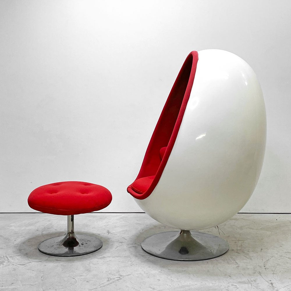ヘンリックソーラーセン Henrik Thor-Larsen オヴァリアエッグチェア Ovalia Egg Chair FRP ホワイト×レッド ステレオスピーカー内蔵 オットマン付き ビンテージ スペースエイジ ●
