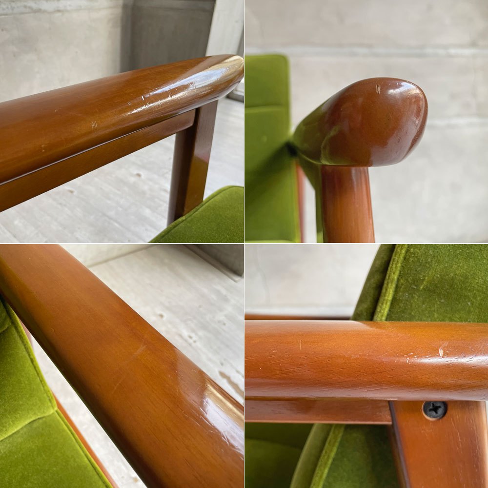 カリモク60 karimoku60 Kチェア 1シーター ソファ 1P 一人掛け モケットグリーン ウォールナットカラーフレーム ブナ材 レトロモダン ミッドセンチュリー ♪