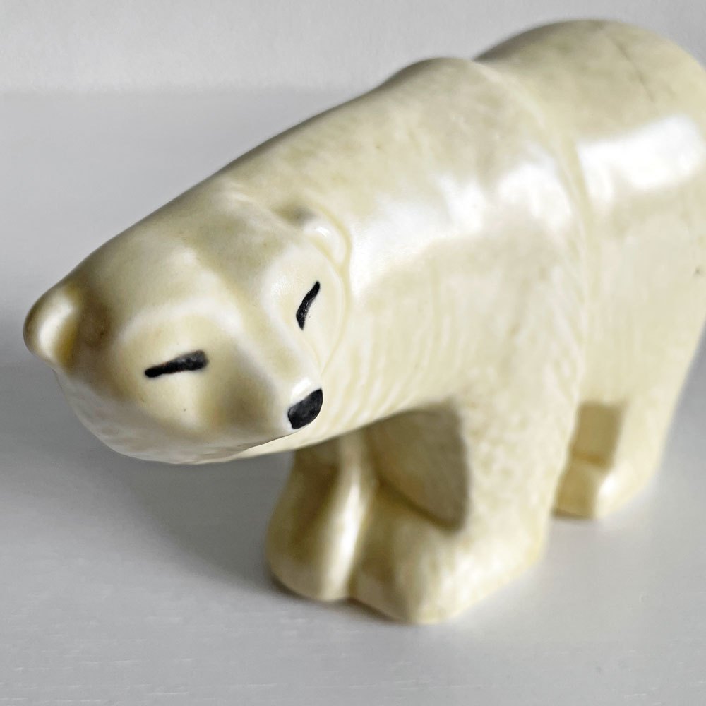 リサラーソン Lisa Larson ポーラーベア Polar Bear シロクマ 子熊 Sサイズ 陶製フィギュリン 復刻品 スウェーデン 北欧雑貨 補修あり 〓