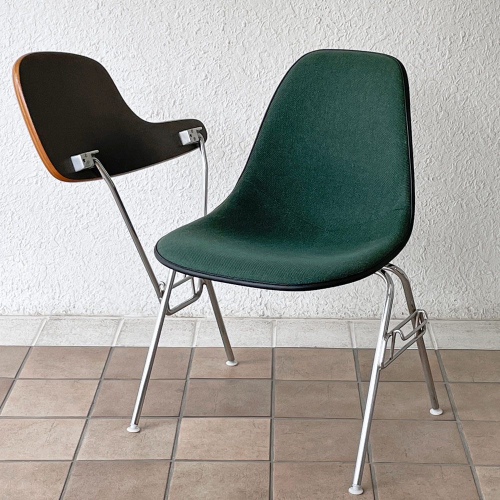 ハーマンミラー Herman Miller サイドシェルチェア セカンド 2nd ビンテージ アプホルスター スクールベース 肘掛けテーブル付 イームズ ミッドセンチュリー B ◇