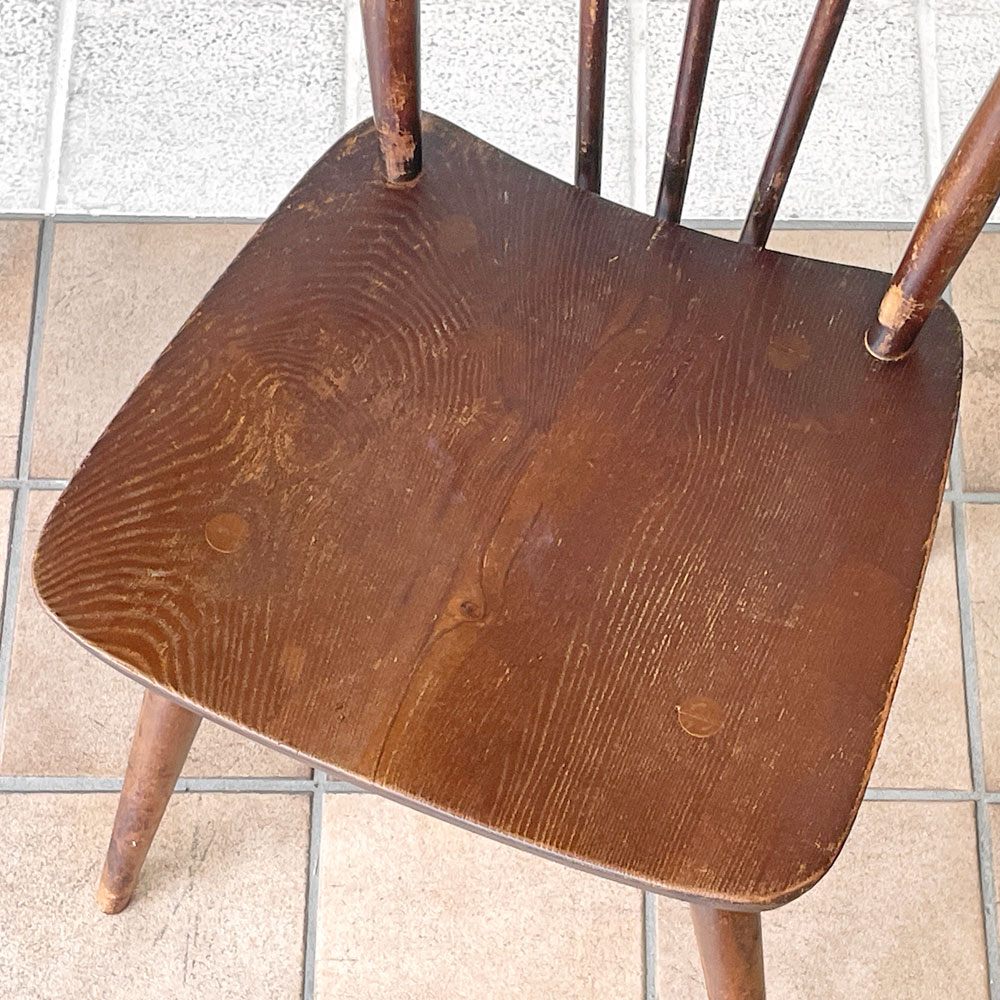アーコール Ercol スティックバックチェア ダイニングチェア エルム材 UKビンテージ Vintage 英国家具 ◇