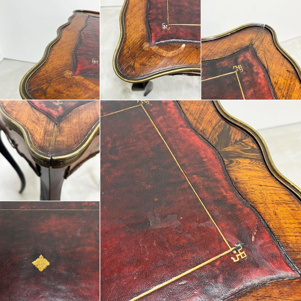 UKアンティーク Antique 猫脚 サイドテーブル 1ドロワー  ウォールナット レザー張り天板 1880年代 クラシカル 英国家具 ●