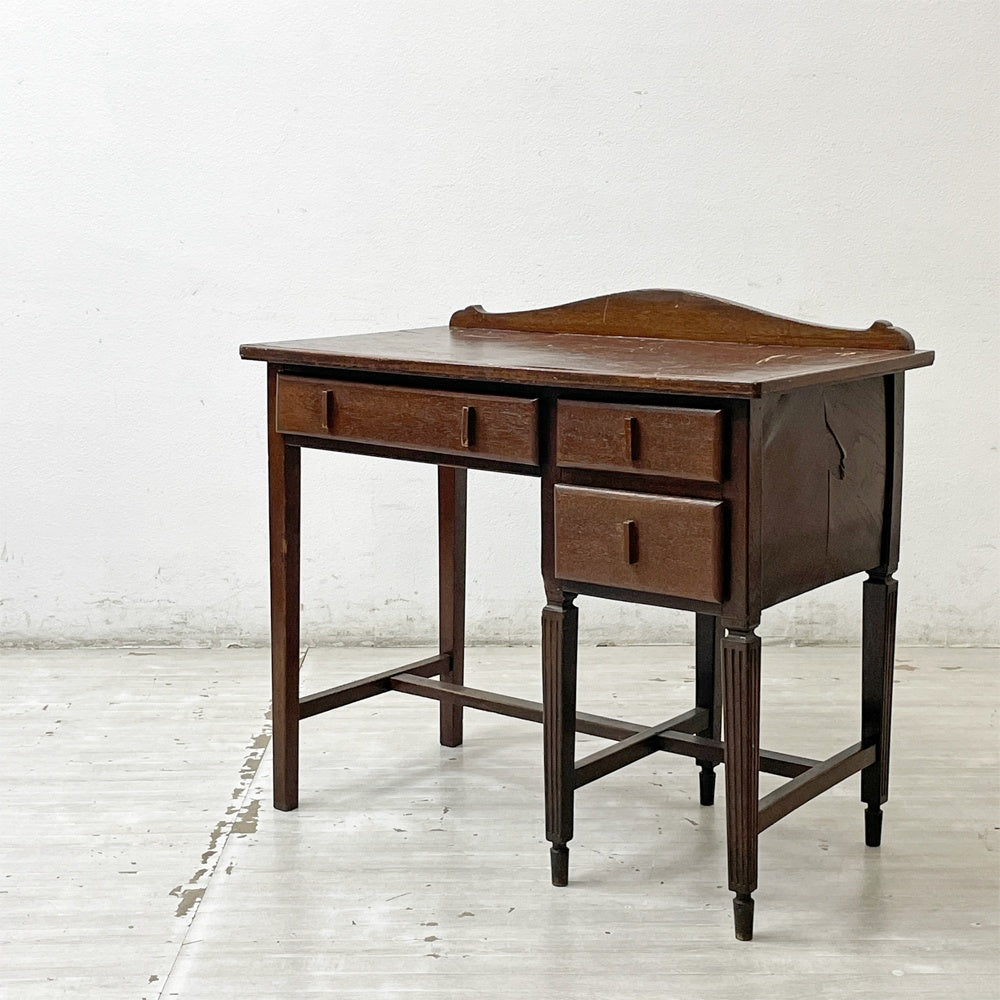 ジャパンビンテージ Japan Vintage 古い木味の片袖机 デスク 抽斗3杯 ブラウン 古家具 レトロ W90.5cm ●