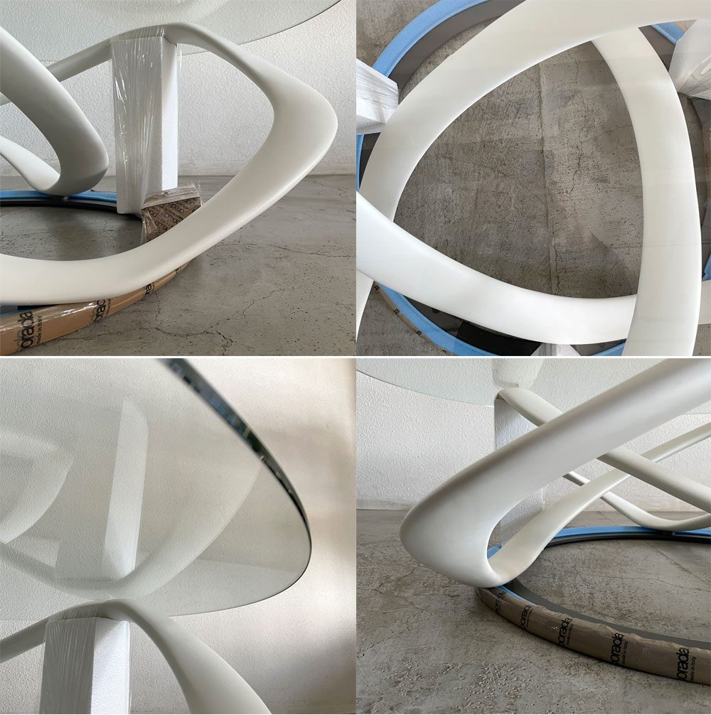 ポラダ porada インフィニティ― INFINITY リビングテーブル Φ120cm ガラス 丸天板 コーヒーテーブル ローテーブル 未使用 美品 ￥649,000～の品 イタリアモダン デザイナーズ家具 〓