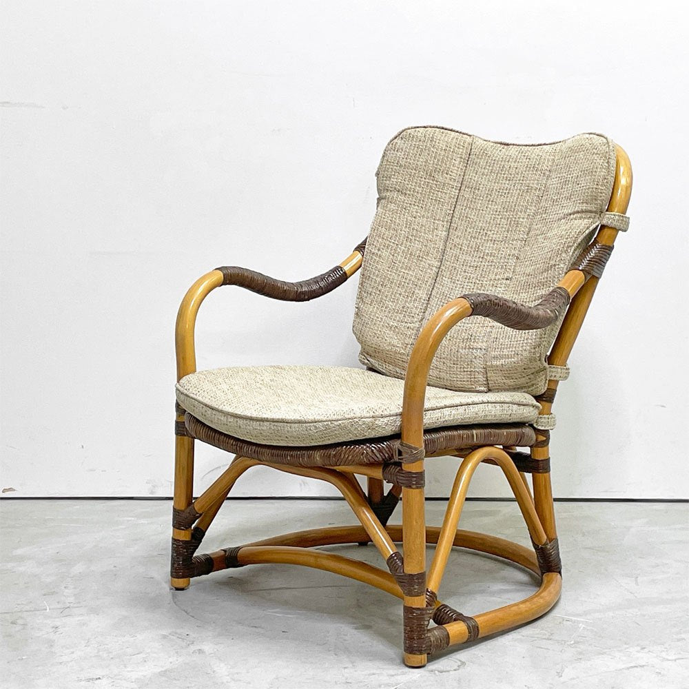 カザマ KAZAMA ルロット アームチェア Lurot Arm Chair ラタン 籐家具 ベージュ系 クッション付き インドネシア 定価￥48,800- B ●