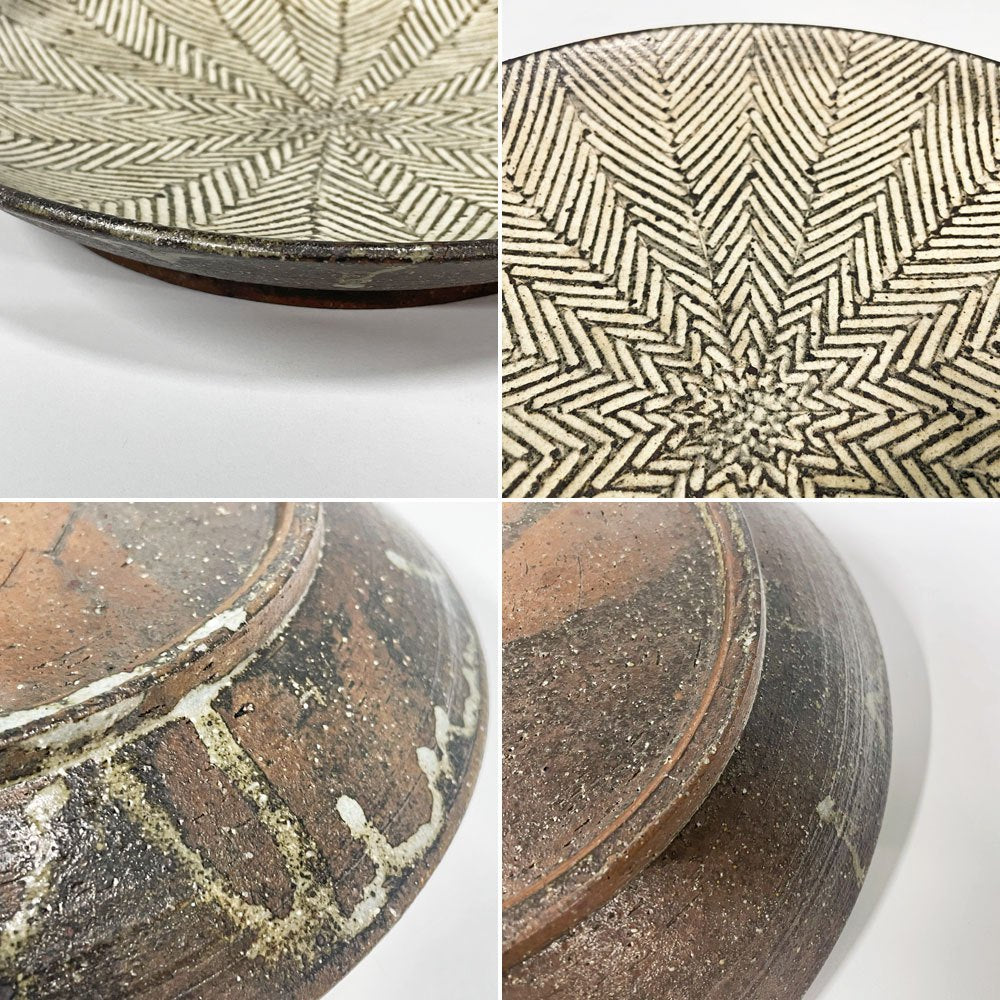 池田大介 ヘリンボーン 8寸皿 プレート Φ26.5cm 現代作家 三島手 陶器 大皿 丸皿 盛り皿 和食器 ◎