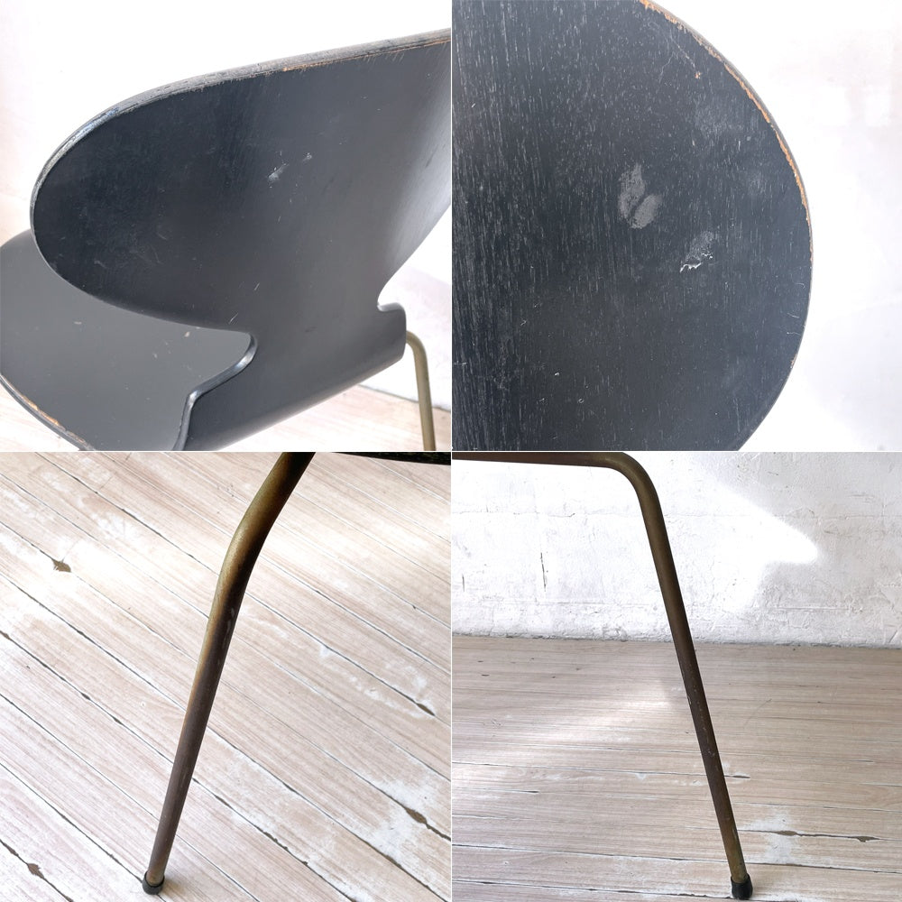 フリッツ ハンセン Fritz Hansen ビンテージ アントチェア ブラックラッカー プライウッド 3本脚 アルネ・ヤコブセン Arne Jacobsen アリンコチェア ★