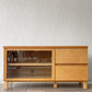 無印良品 MUJI タモ材 AVラック AVボード テレビ台 ガラス扉 フラップ扉 抽斗2杯 W90cm ナチュラルスタイル 廃番 ◇