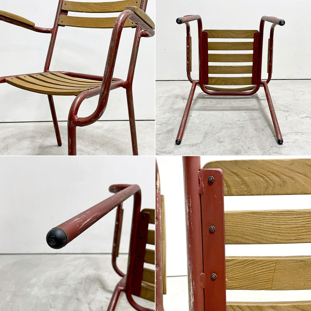 クラッシュゲート CRASH GATE ノットアンティークス Knot antiques フリック FLICK アームチェア スタッキング スチール 古材 ビンテージ加工 レッド インダストリアルデザイン ●