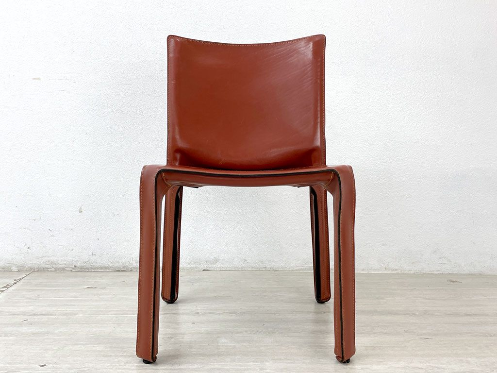 カッシーナ Cassina キャブチェア 412 CAB CHAIR アームレス 最高級本革 赤茶 マリオ・ベリーニ MoMA 永久展示品 イタリアモダン 定価264,000円 ●