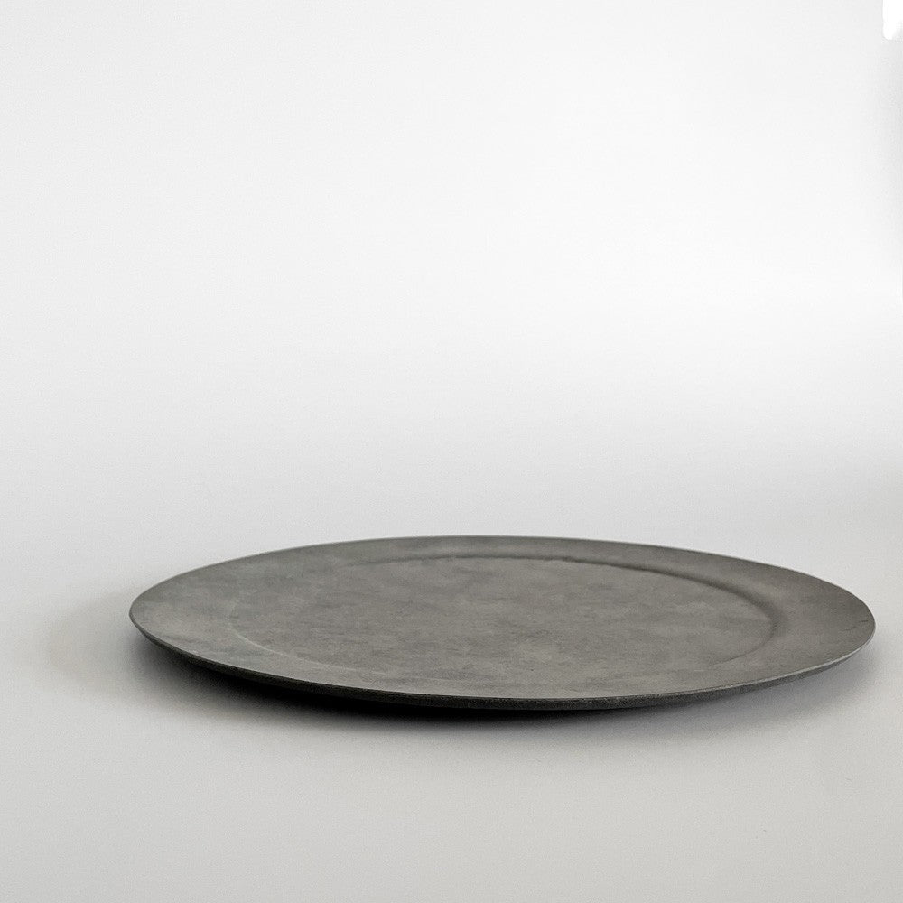 吉田次朗 リムプレート ラウンド 平皿 ホワイトグレー Lサイズ  Φ25cm 陶器 現代作家 A ■