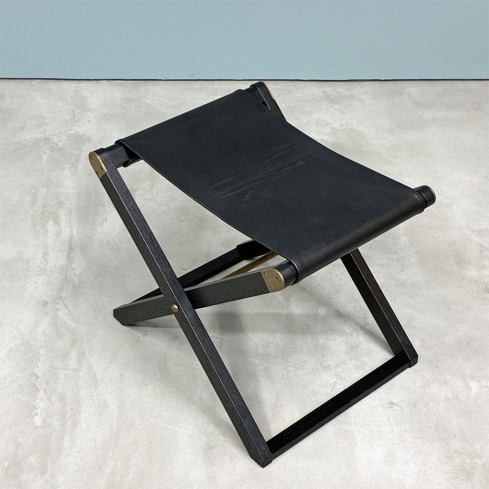 モダンデザイン Modern Design オーク材 フォールディングスツール ブラックペイント レザー×真鍮 ◎