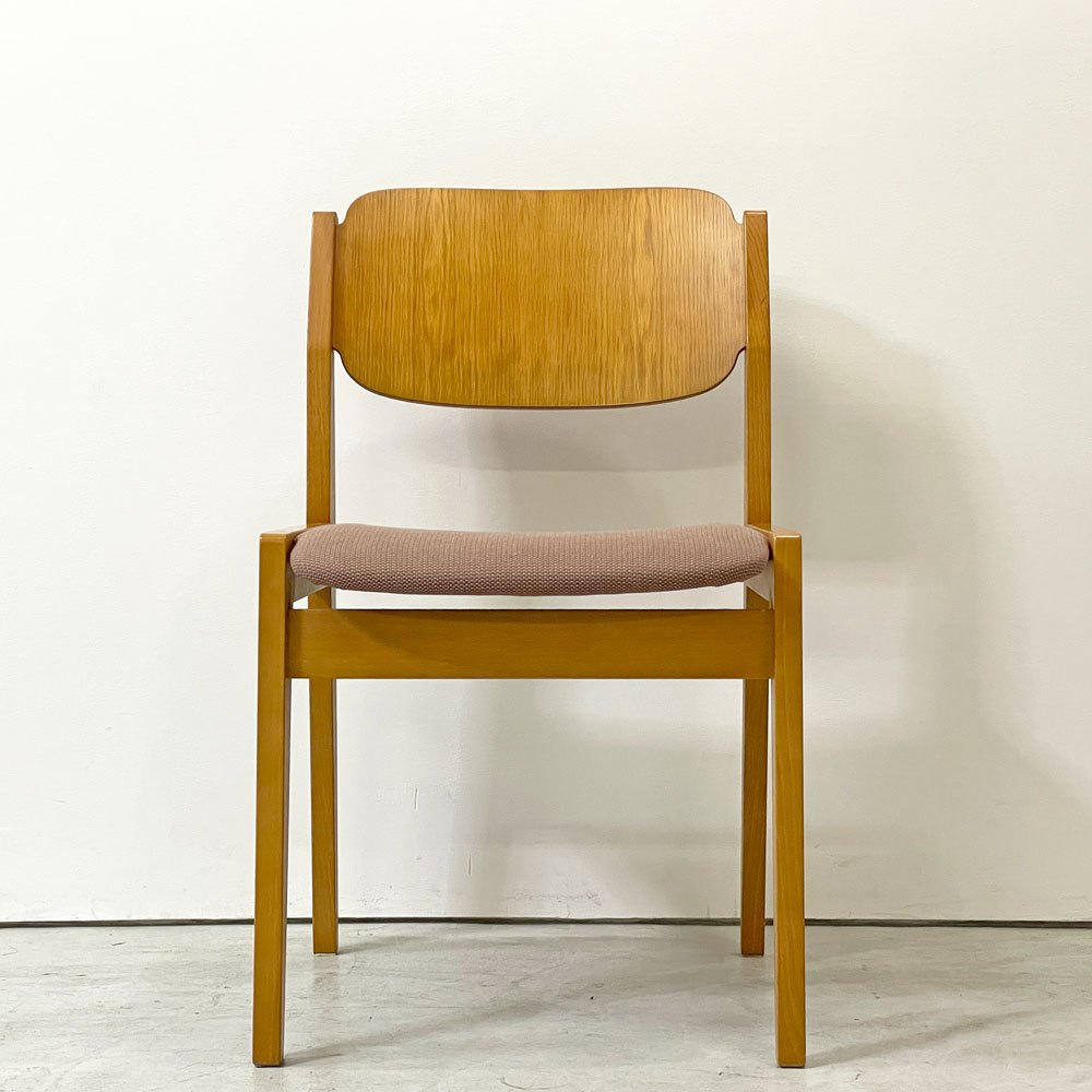 天童木工 Tendo S-0508NA-NT ダイニングチェア ブックチェア 図書館椅子 オーク材×ビーチ材 ファブリック ピンク系 水之江忠臣 ●