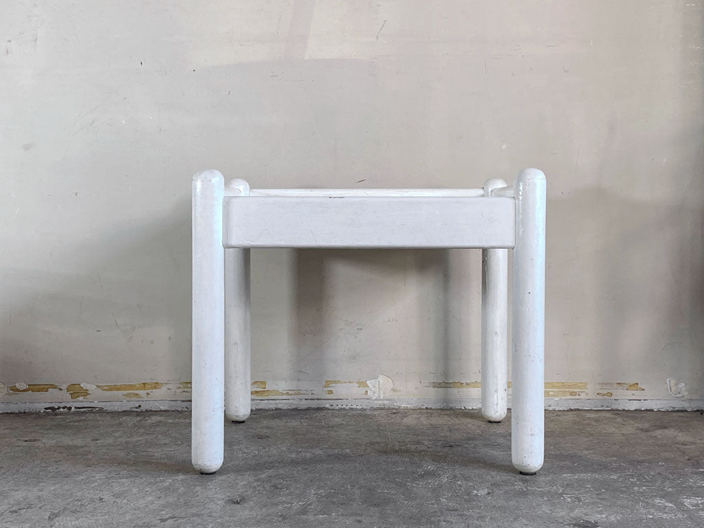 ビンテージ ペインテッド ローテーブル サイドテーブル 花台 ホワイト シャビーシック ■