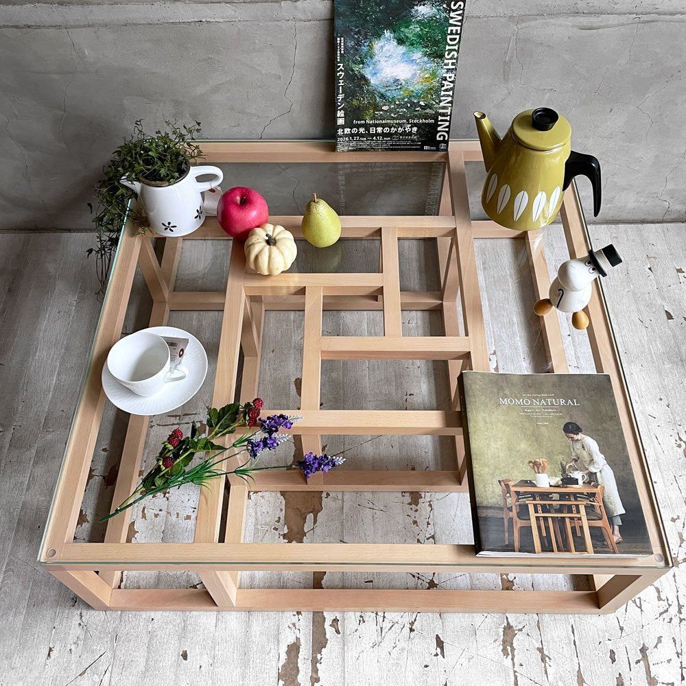 リーンロゼ ligne roset アンティゴネー Antigone ローテーブル コーヒーテーブル ブナ材 ナチュラル ガラス天板 復刻品 ピエール・ポラン Pierre Paulin 廃番 希少 ♪