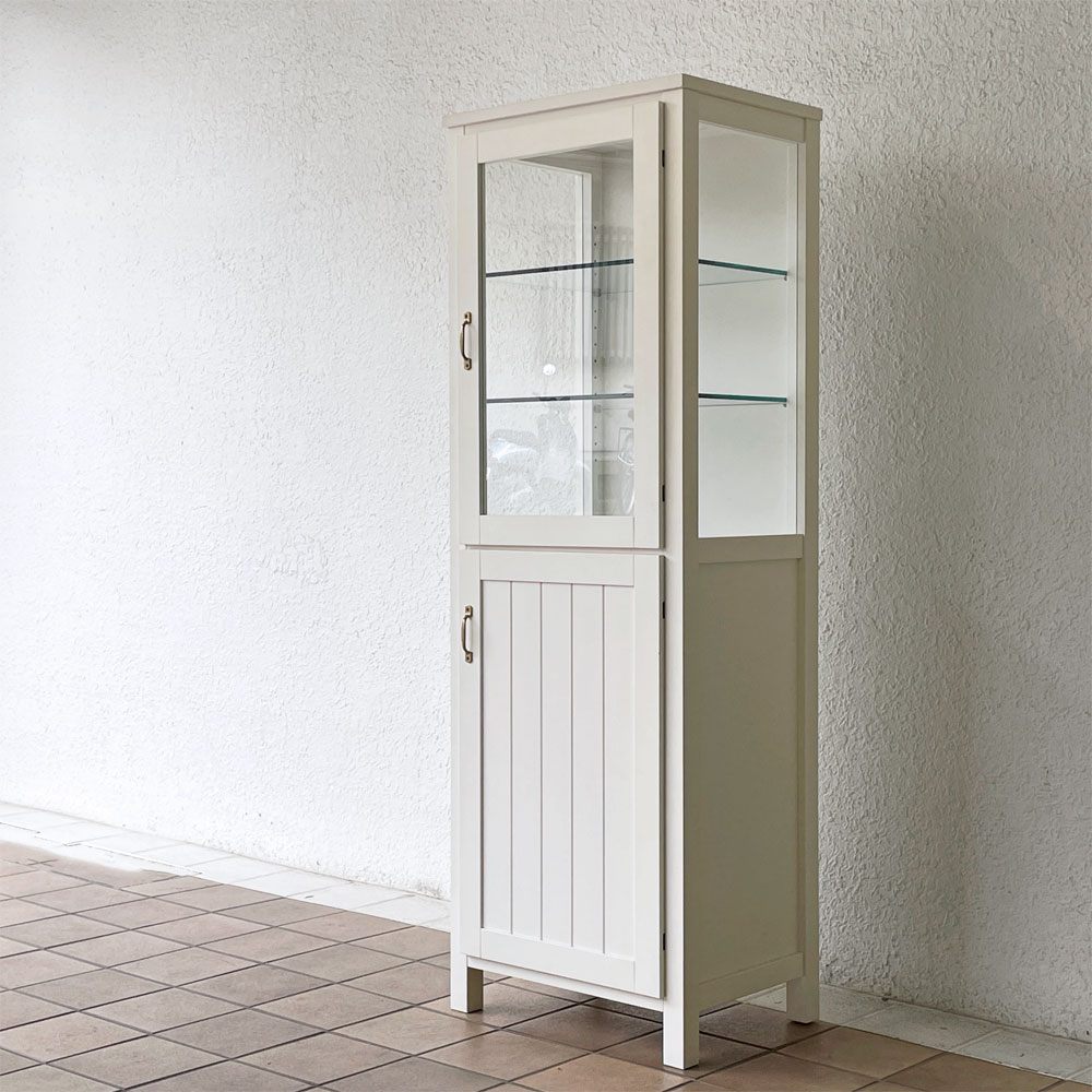 モモナチュラル MOMO Natural シエル ライン グラス CIELE LINE GLASS CIL-08 パイン材 2ドアキャビネット キュリオケース 飾り棚 ホワイトペインテッド ◇