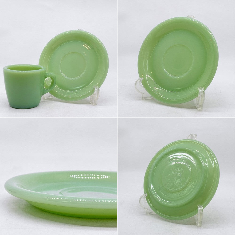 ファイヤーキング Fire King レストランウェアシリーズ ジェダイ Jade-ite ストレート カップ＆ソーサー Straight Cup&Saucer ミルクガラス USビンテージ アンカーホッキング B ●