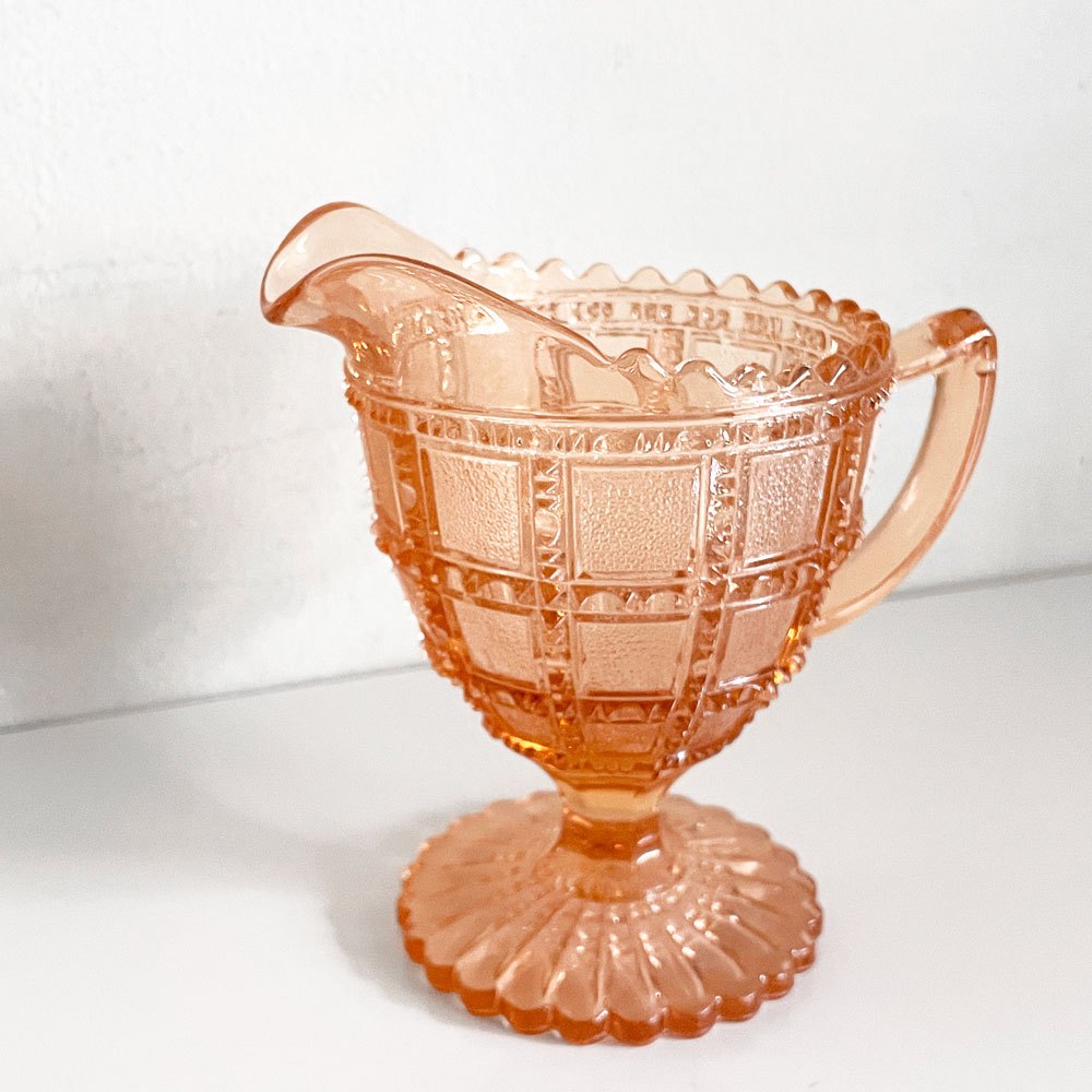 インペリアルグラス Imperial Glass ビーデッドブロック Beaded Block クリーマー ガラス ピンク USビンテージ ■