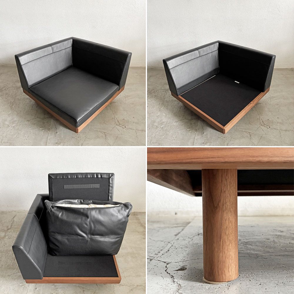 マスターウォール MASTERWAL デニッシュグランデ DANISH GRANDE SOFA コーナーソファ W93cm ウォールナット無垢材 本革 ブラックレザー 定価￥495,000- 展示品 〓
