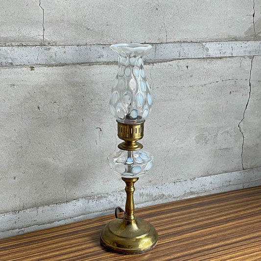 フェントン Fenton コインドット オパールセントガラス 真鍮 ブラス テーブルランプ USビンテージ アメリカ雑貨 ♪