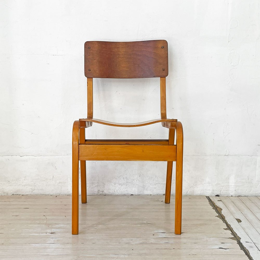 テクタファニチャーリミテッド TECTA Furniture Ltd. スクールチェア スタッキングチェア プライウッド オーク材 UKビンテージ 英国 ブロカント ★