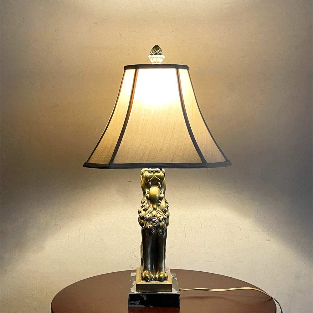 クラシカルスタイル テーブルライト ゴールド ライオン ファブリックシェード テーブルランプ 間接照明 H64cm ビンテージ Robert Abbey attributed ■
