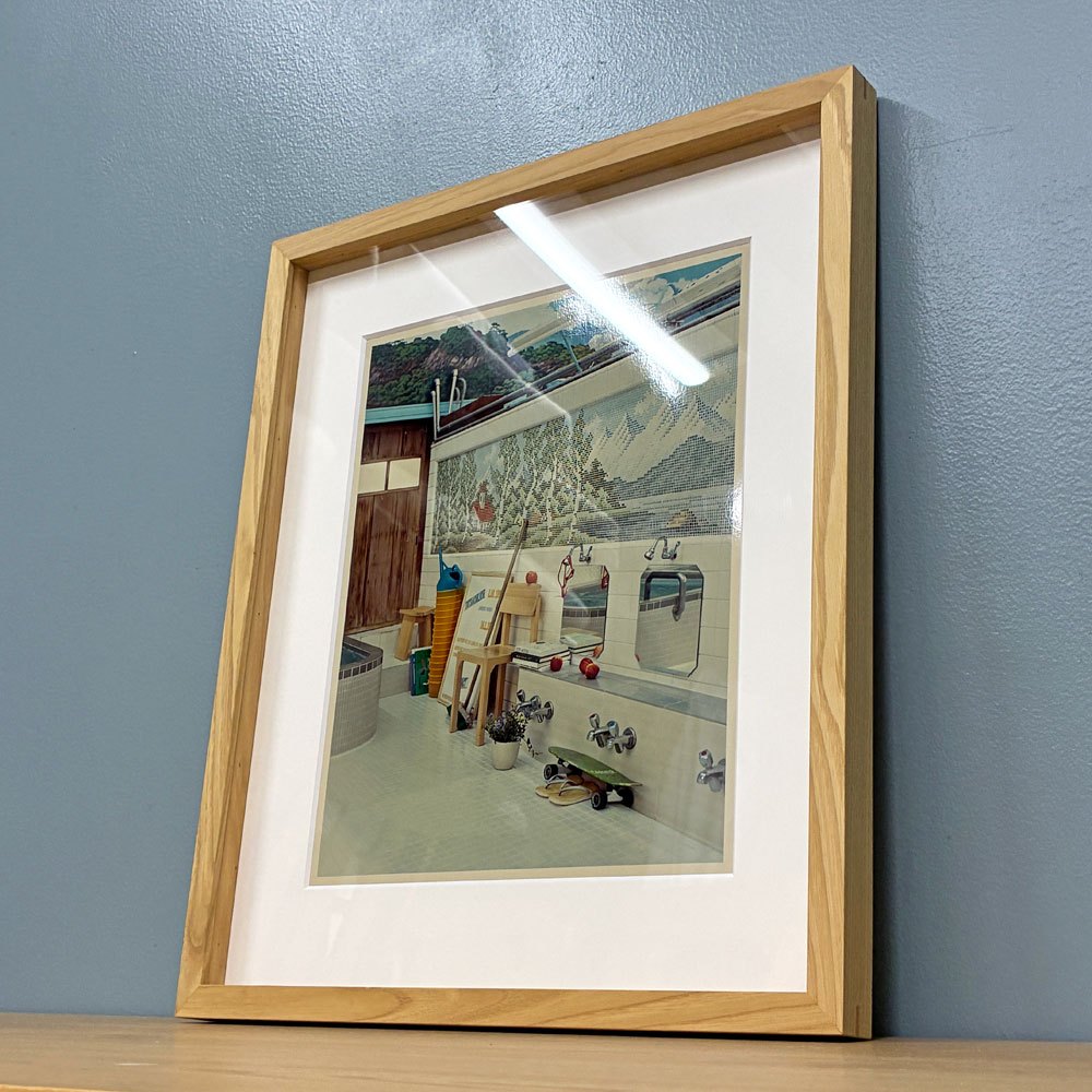 横浪修 写真作品 カリモク木製フレーム 額装品 銭湯 壁掛け 美品 ◎