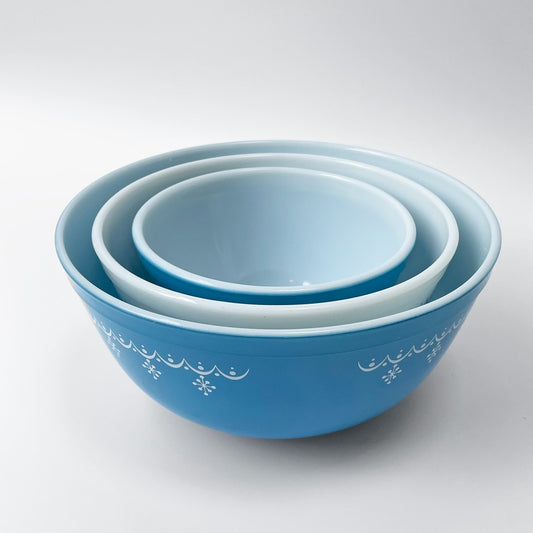 パイレックス Pyrex スノーフレーク ガーランド Snowflake ミキシングボウル 3点セット ブルー ミルクガラス ガラス オールドパイレックス USビンテージ ■