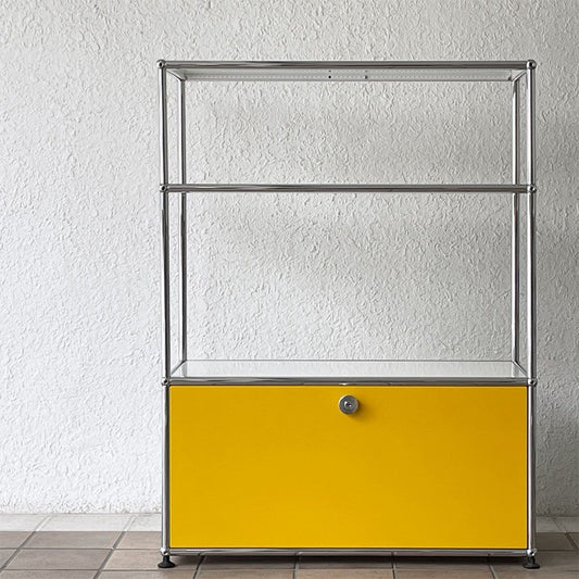 ユーエスエムハラー USMハラー USM Haller モジュラーファニチャー キャビネット オープンシェルフ 1列3段 エクステンションドア W78.5×D39cm ピュアホワイト×ゴールデンイエロー 定価196,845円 ◇