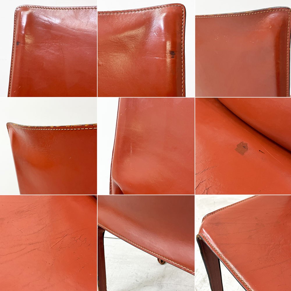 カッシーナ Cassina キャブチェア 412 CAB CHAIR アームレス 最高級本革 赤茶 マリオ・ベリーニ MoMA 永久展示品 イタリアモダン B ●