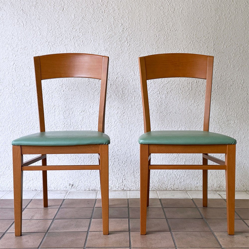 カリガリス Calligaris ビーチ材 ダイニングチェア グリーン系カラー PVCレザーシート 合皮 2脚セット イタリアモダン ◇