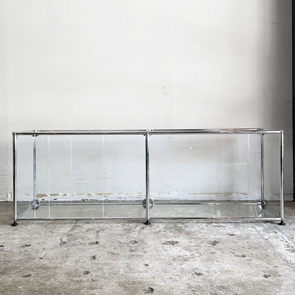 ユーエスエムハラー USMハラー USM Haller モジュラーファニチャー キャビネット シェルフ 2列1段 W152cm ガラスパネル スイス ■