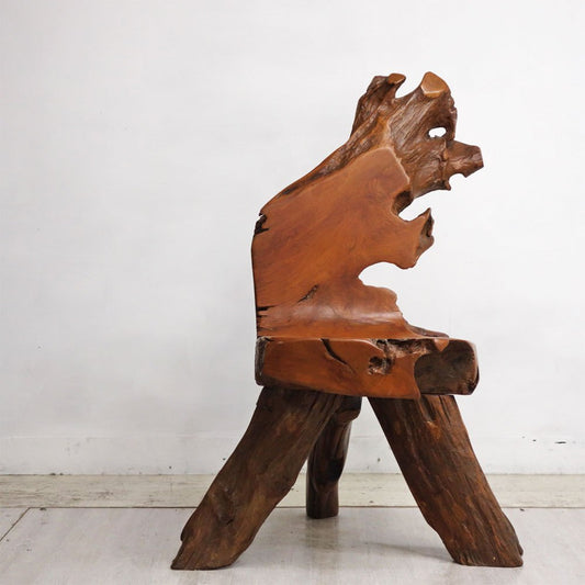 クラフトファニチャー Craft furniture チーク無垢材 原木 ダイニングチェア 一枚板 天然木 プリミティブ B ●