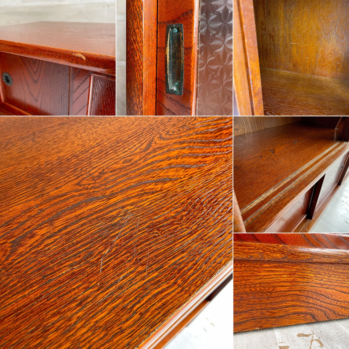 ジャパンビンテージ Japan Vintage 茶箪笥 食器棚 ガラス戸 抽斗 欅材 レトロ 古家具 和家具 ♪