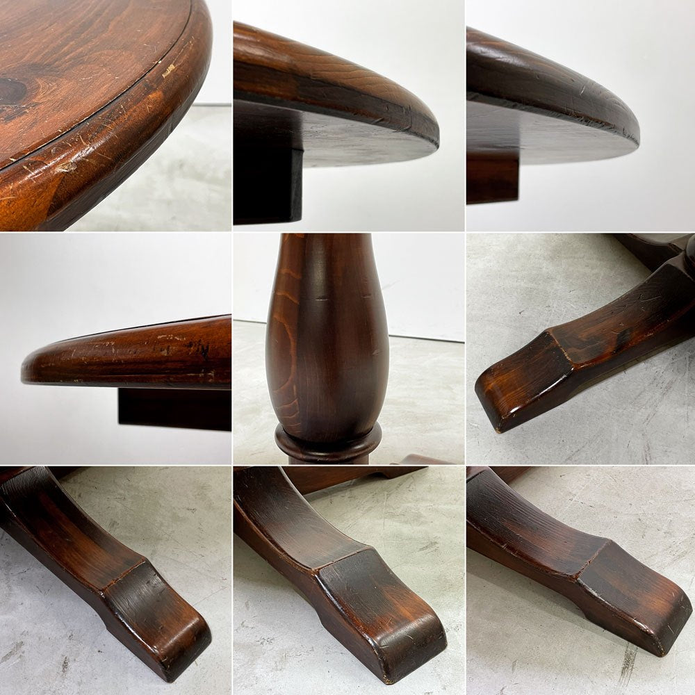 クラシカルデザイン Classical Design ダイニングテーブル ラウンド Φ90cm 木製 ダークブラウン 一本脚 レトロ家具 ●