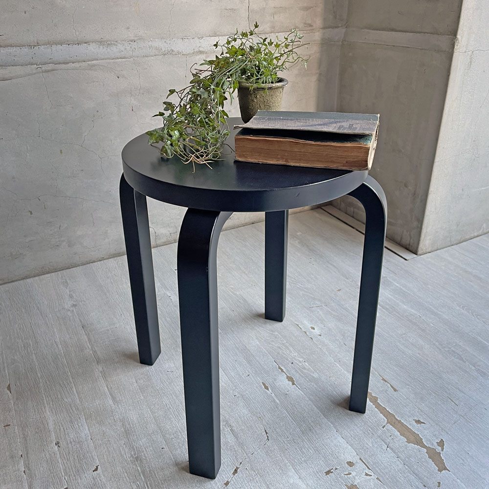 アルテック artek スツール60 E60 オールブラックラッカー 4本脚 80周年記念 アルヴァ・アアルト バーチ材 2015年製 ♪