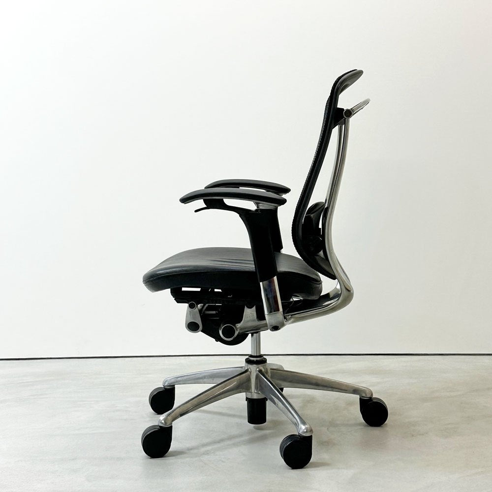 オカムラ okamura コンテッサ Contessa オフィスチェア スタンダードタイプ ランバーサポート付 CM32AB FBG1 可動肘 座レザー・背メッシュ ●