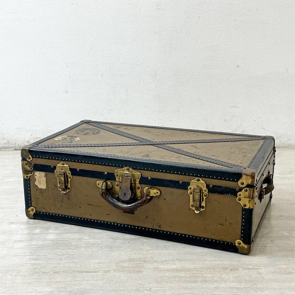ジャパンビンテージ Japan Vintage トランクケース スタッズ レザーハンドル W79.5 鍵欠品 ●
