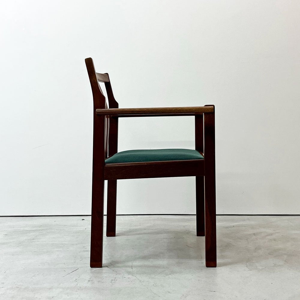 ジャパンビンテージ Japan Vintage チーク材 アームチェア ダイニングチェア グリーン ファブリック 北欧スタイル A ●