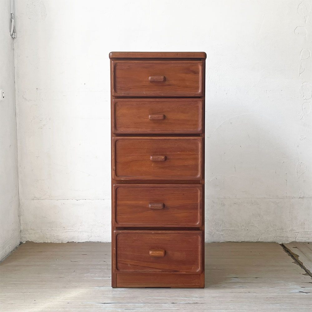 ジャパンビンテージ Japan Vintage チーク材 スリムチェスト 5ドロワー 北欧テイスト ブラウン ★