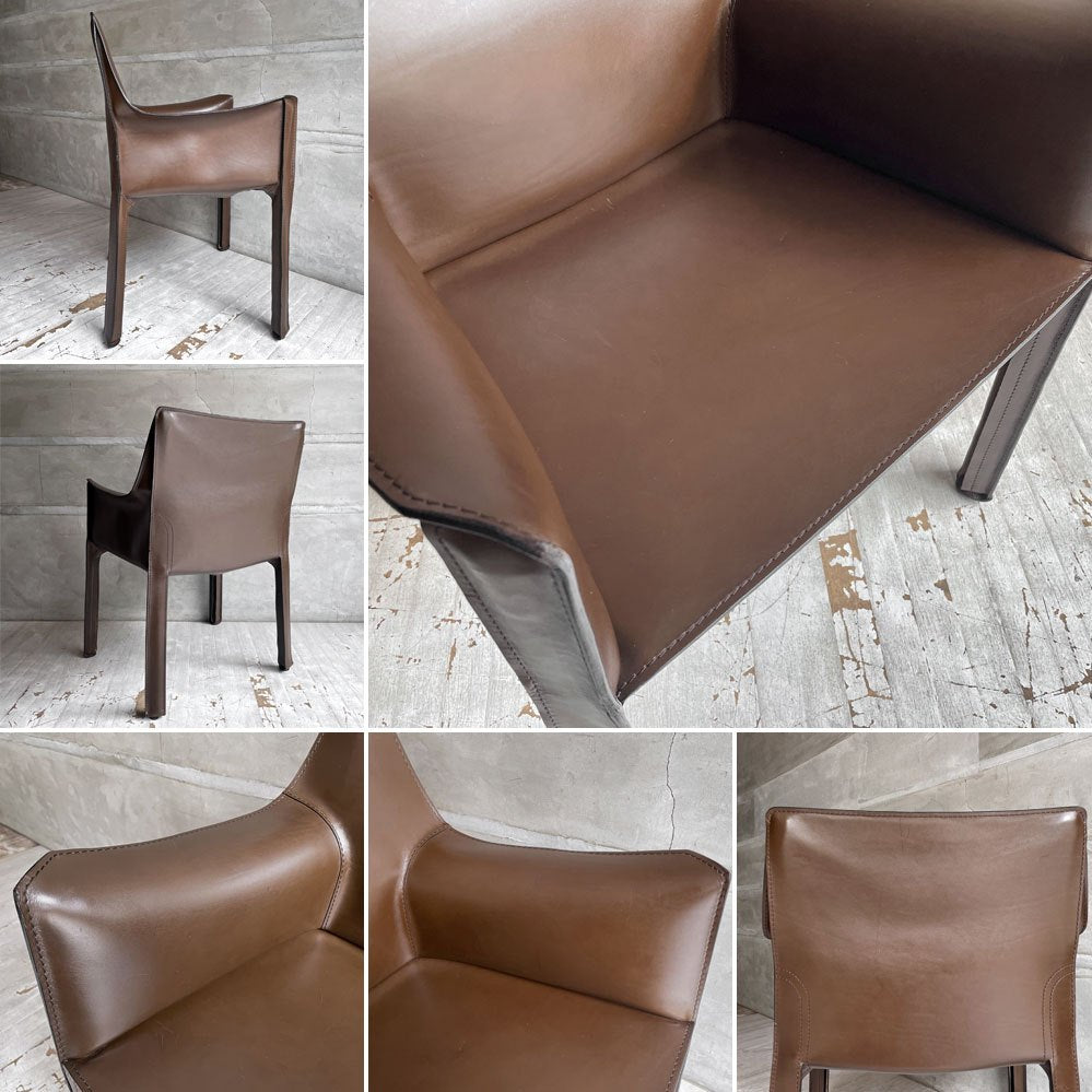 カッシーナ Cassina キャブアームチェア 413 CAB ダイニングチェア レザー 本革 マリオ・ベリーニ イタリアモダン 定価￥594,000- ♪