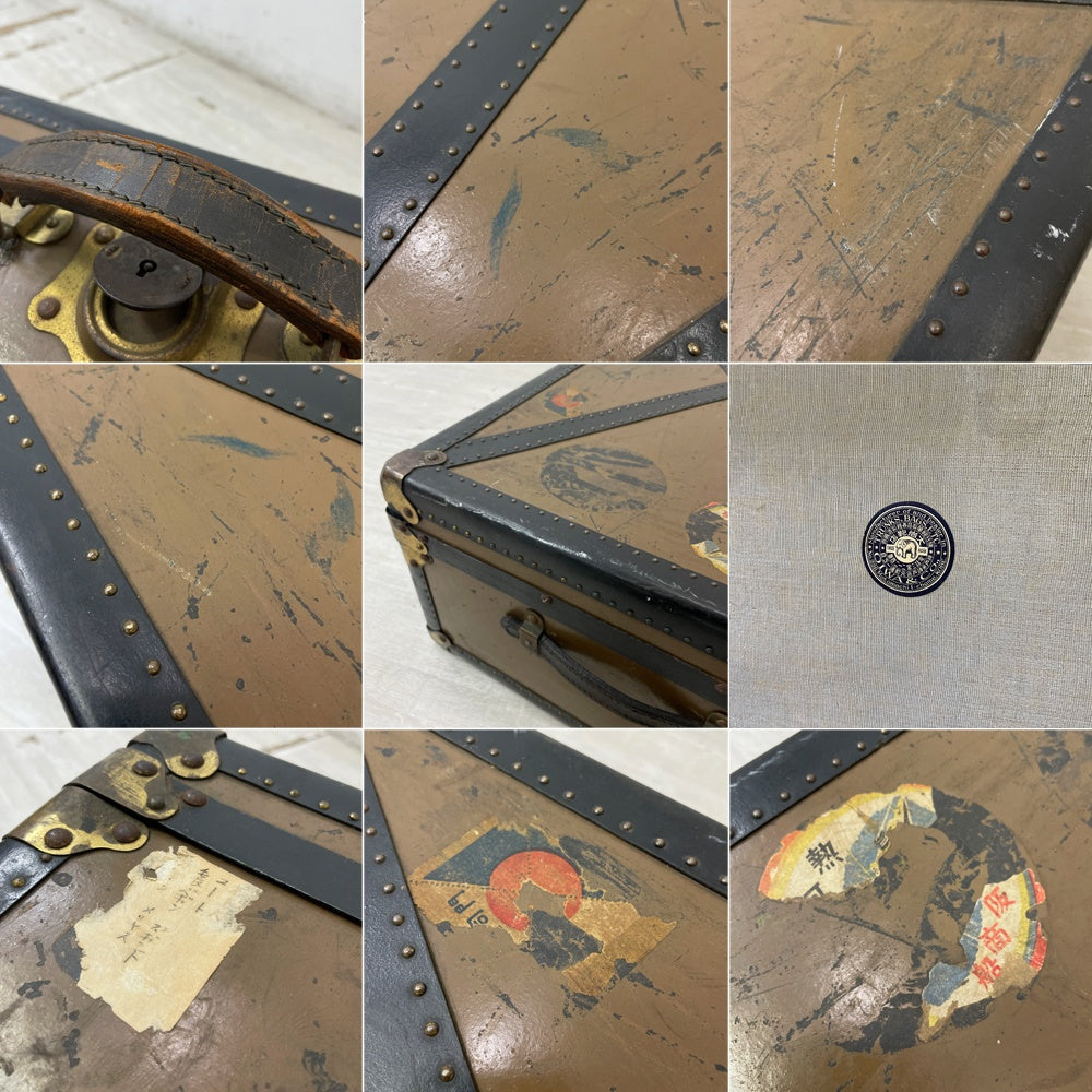 ジャパンビンテージ Japan Vintage トランクケース スタッズ レザーハンドル W79.5 鍵欠品 ●