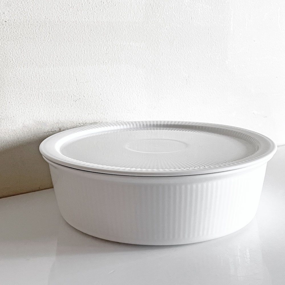 ロイヤルコペンハーゲン ROYAL COPENHAGEN ホワイトフルーテッド オーブンウエア Lサイズ 蓋付 ボウル W22cm 北欧食器 廃番 ■