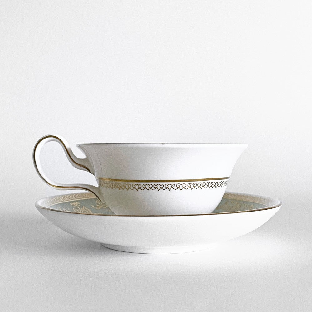 ウェッジウッド WEDGWOOD コロンビア Columbia セージグリーン ティーカップ&ソーサー C&S ボーンチャイナ 陶磁器 黒壺 イギリス ■