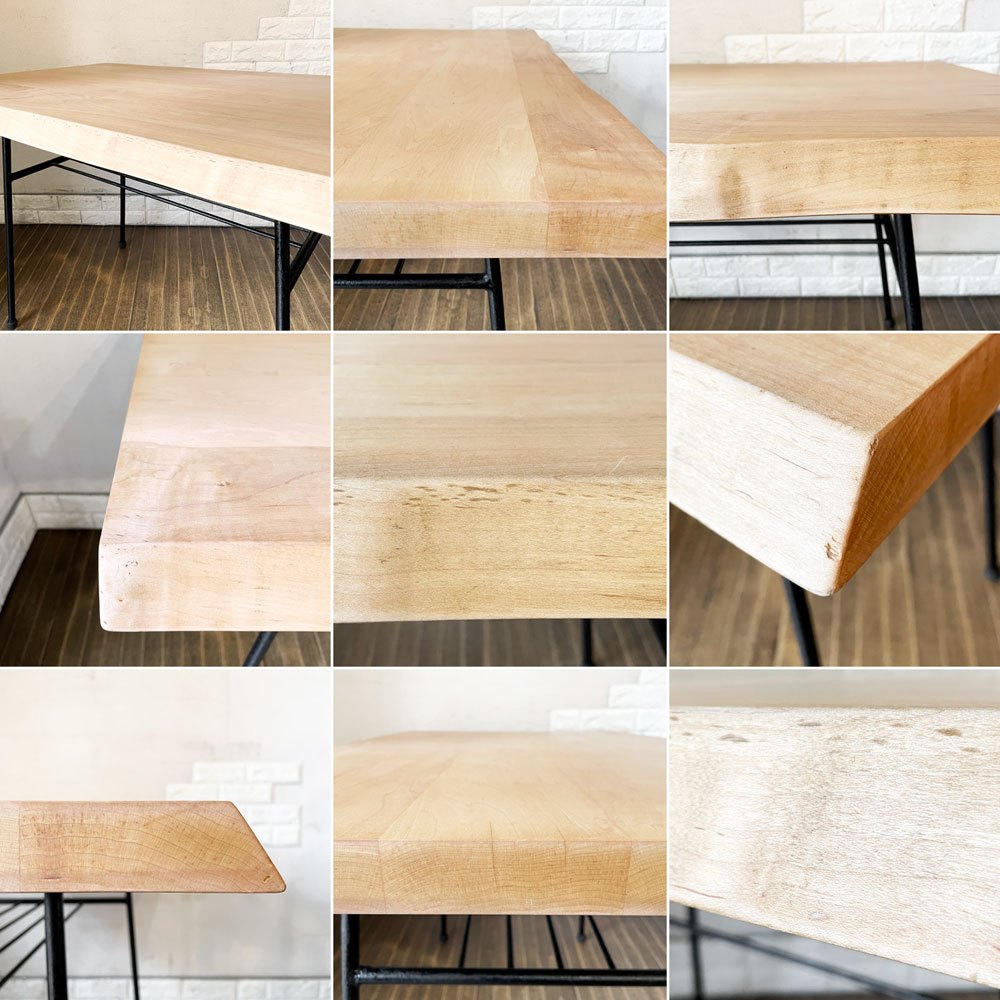 ビンテージスタイル Vintage Style 耳付き無垢材 × 鉄脚 ダイニングテーブル ワークテーブル 作業台 W105cm インダストリアル リメイク家具 ◎