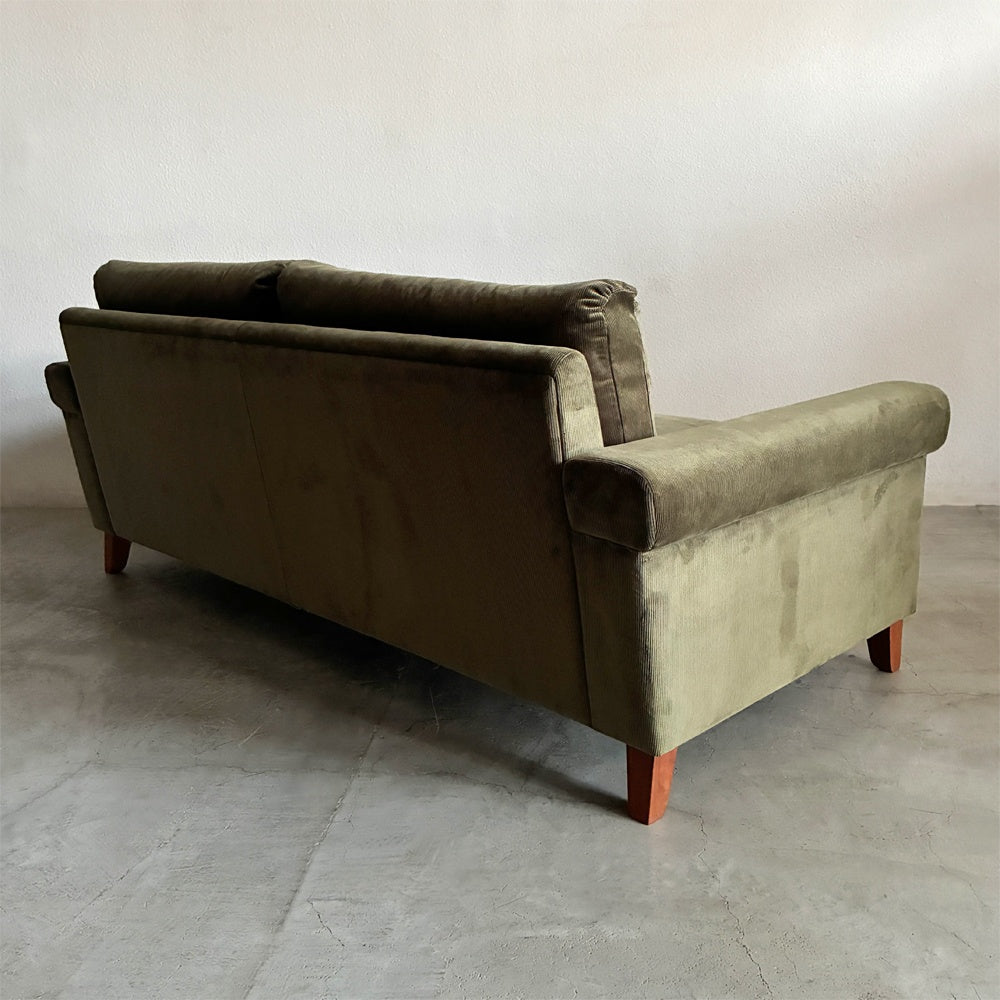 トラックファニチャー TRUCK FURNITURE FK ソファ 3シーター W204cm フェザークッション ウォールナット無垢材 × 張地張替済 参考価格約55万円の品 〓